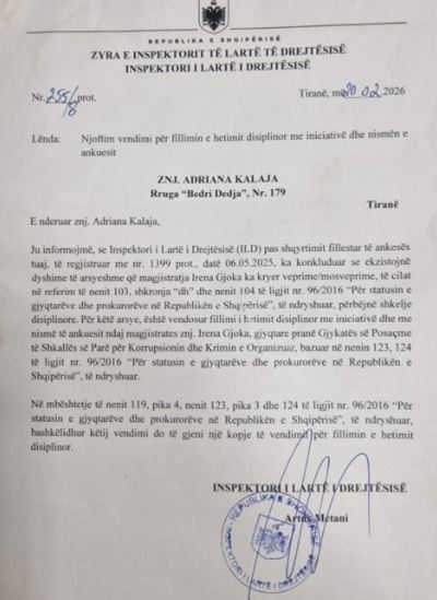 ILD nis hetim disiplinor për gjyqtaren e posaçme Irena Gjoka