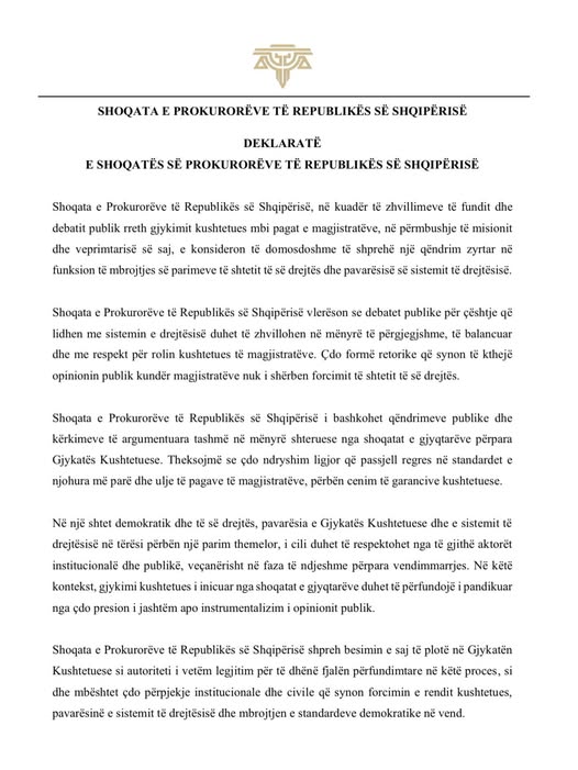 Gjyqtarët kërkuan rritje page  Shoqata e Prokurorëve  Debatet publike që lidhen me Drejtësinë duhet të jenë të 